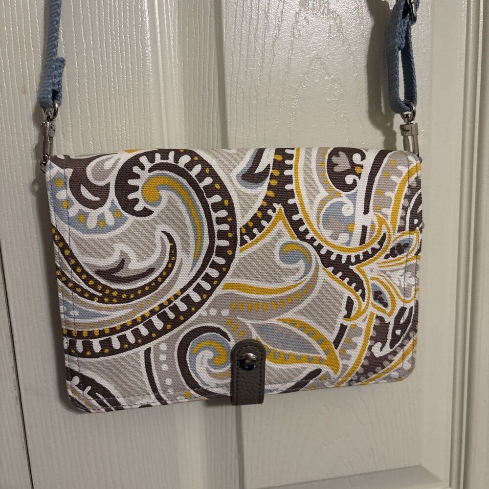 Thirty One Double Up Crossbody Bag Purse Parisian Garden Paisley Yellow Blue 990